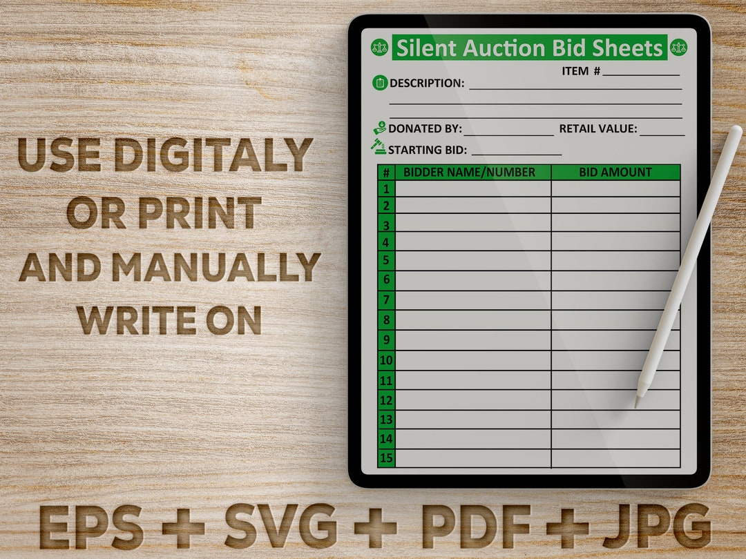 Silent Auction Bid Sheetauction Printableauction - Etsy