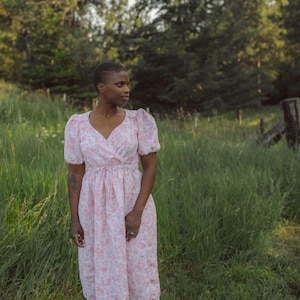 Adelaide Dress in Garden Rose Toile-Linen Puffed Sleeve Wrap Dress image 1