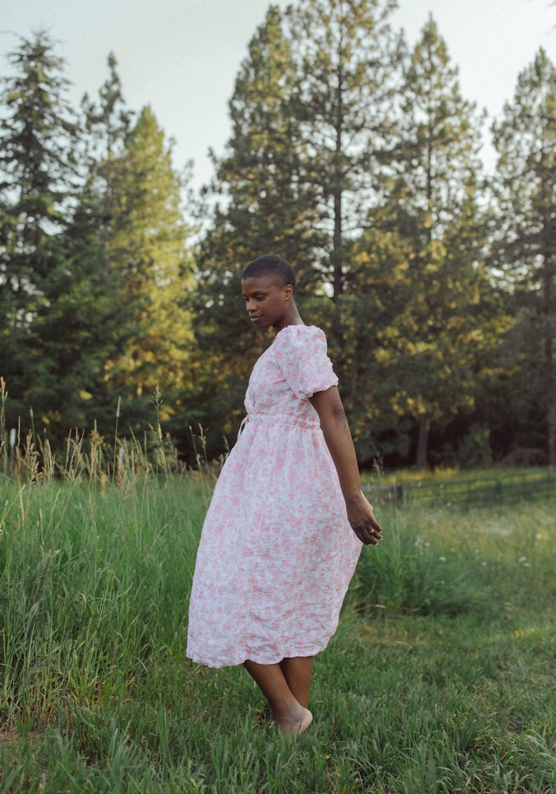 Adelaide Dress in Garden Rose Toile-Linen Puffed Sleeve Wrap Dress image 10