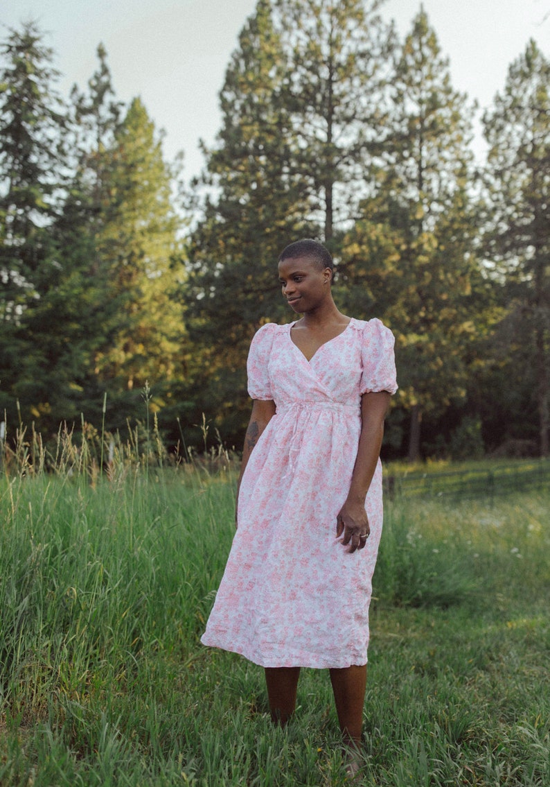 Adelaide Dress in Garden Rose Toile-Linen Puffed Sleeve Wrap Dress image 5