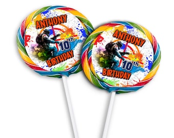 Printable Paintball Lollipop Label | Paint Ball Birthday Goody Bag | Army Camo Themed Birthday Decorations | Editable Template Corjl PB01