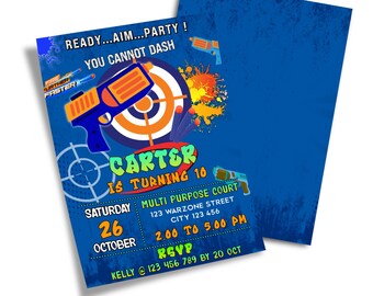 Dart Gun Invitation Card Digital Download Printable Battle Birthday Party DG01