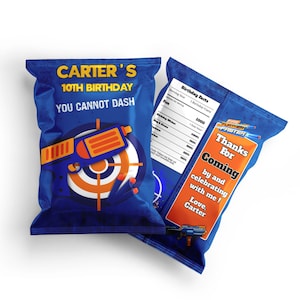 Printable Dart Gun Chip Taschenetikett | Water Gun War Chips Taschenverpackung | Dart War Geburtstagsdekoration | Bearbeitbare druckbare Corjl-Vorlage DG01