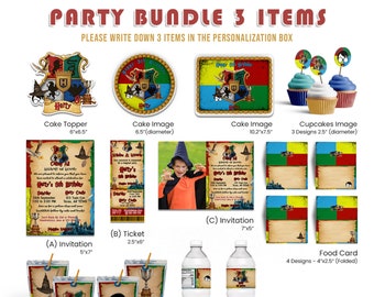 Printable Wizard Party Bundle (3 Items) | Magic School Birthday Party Pack | Magical School Birthday Party Decorations | Corjl Template WZ01