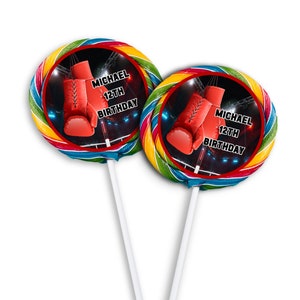 Etiqueta imprimible para piruleta de boxeo / Bolsa de regalo de cumpleaños de boxeo / Decoraciones de cumpleaños con temática de Fight Night / Plantilla editable Corjl BO01