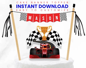 Red Race Car Cake Topper Banner | Instant Download F01