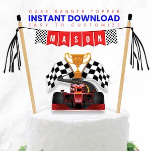 Printable Red Race Car Cake Banner | Race Track Cake Topper | Slot Racing Car Cake Topper | Bake Decorations | Instant Download F01