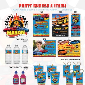 Race Car Party Bundle (5 Items) | Race Car Birthday Party Pack | Edit Yourself | Digital Files Template Corjl Instant Download RC01