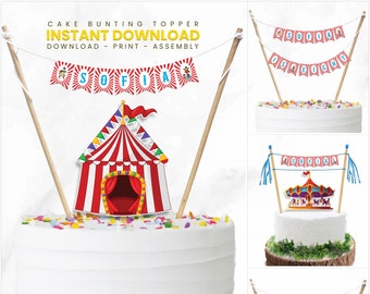 Circus Cake Topper | Carnival Cake Topper | Circus Bunting Cake Topper | Circus Tent Cake Topper | Carnival Decorations | Corjl CC01