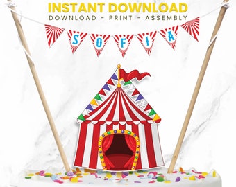 Circus Cake Topper | Circus Carnival Cake Topper | Circus Bunting Cake Topper | Circus Tent Cake Topper | Instant Download CC01