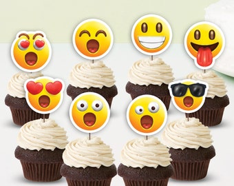 Décorations pour cupcakes Emoji imprimables | Décoration pour cupcakes à émoticônes | Décorations de fête emoji | Décorations d'anniversaire emoji | Téléchargement instantané EM01