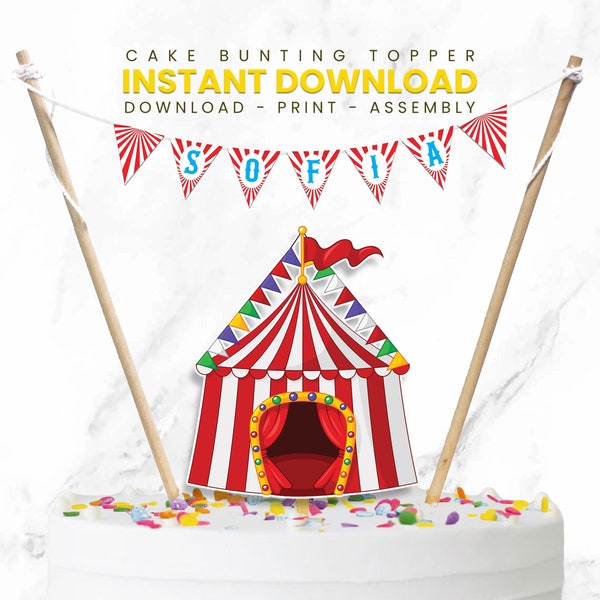 Circus Cake Topper | Circus Carnival Cake Topper | Circus Bunting Cake Topper | Circus Tent Cake Topper | Instant Download CC01