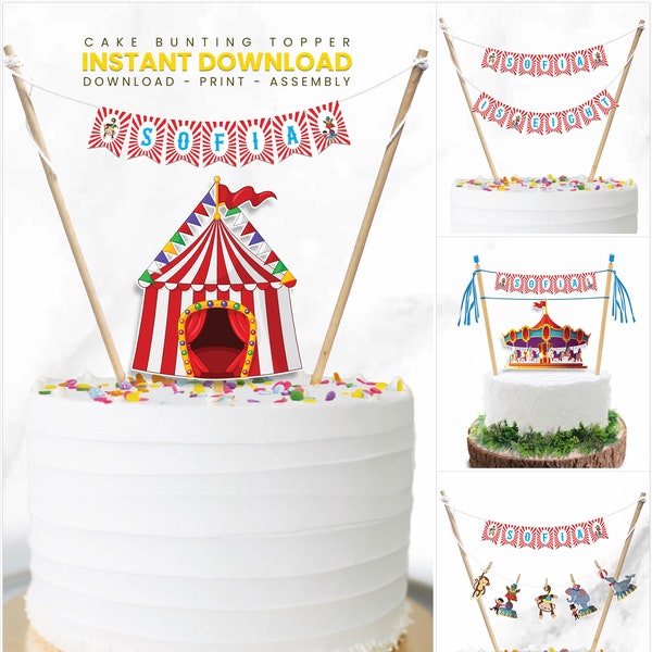 Circus Cake Topper | Carnival Cake Topper | Circus Bunting Cake Topper | Circus Tent Cake Topper | Carnival Decorations | Corjl CC01