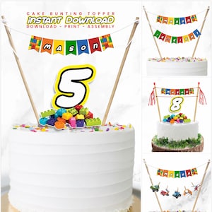 Brick Cake Topper | Brick Cake Bunting | Building Block Mini Flag | Brick Cake Banner| Instant Download BL01