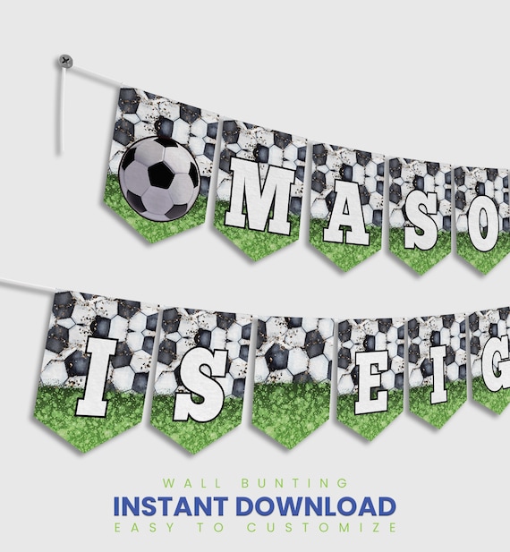 Soccer Birthday Banner – Happy Bday Bunting Sign With Soccer Balls, Party Decoration - View #6