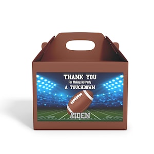 Druckbares Fußball-Leckerei-Box-Etikett | Editierbare 1. Touch-Down-Mottoparty | Fußball-Geburtstagsdekorationen | Bearbeitbare Corjl-Vorlage FB01