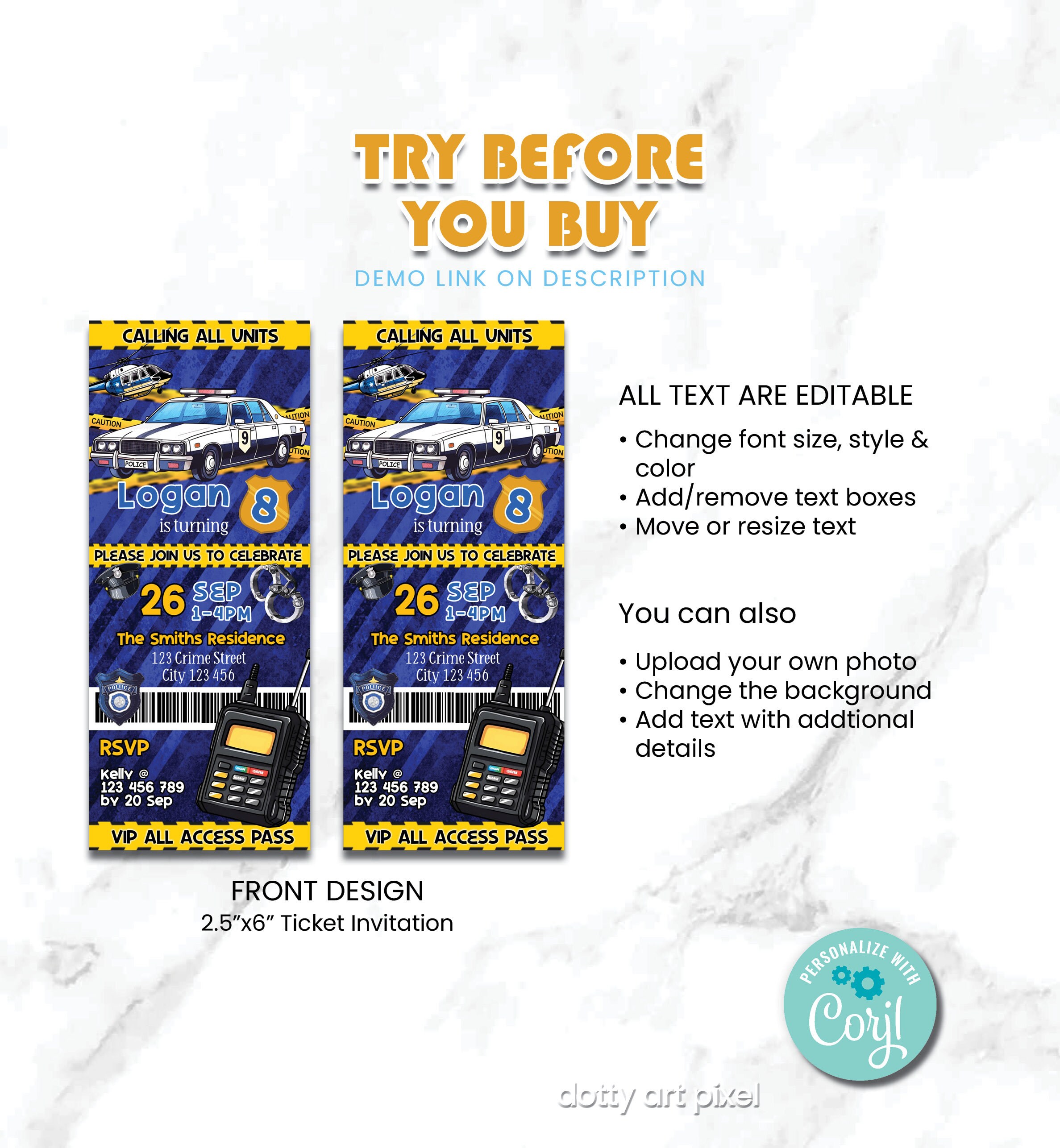 Printable Police Ticket Invitation Police Birthday - Etsy