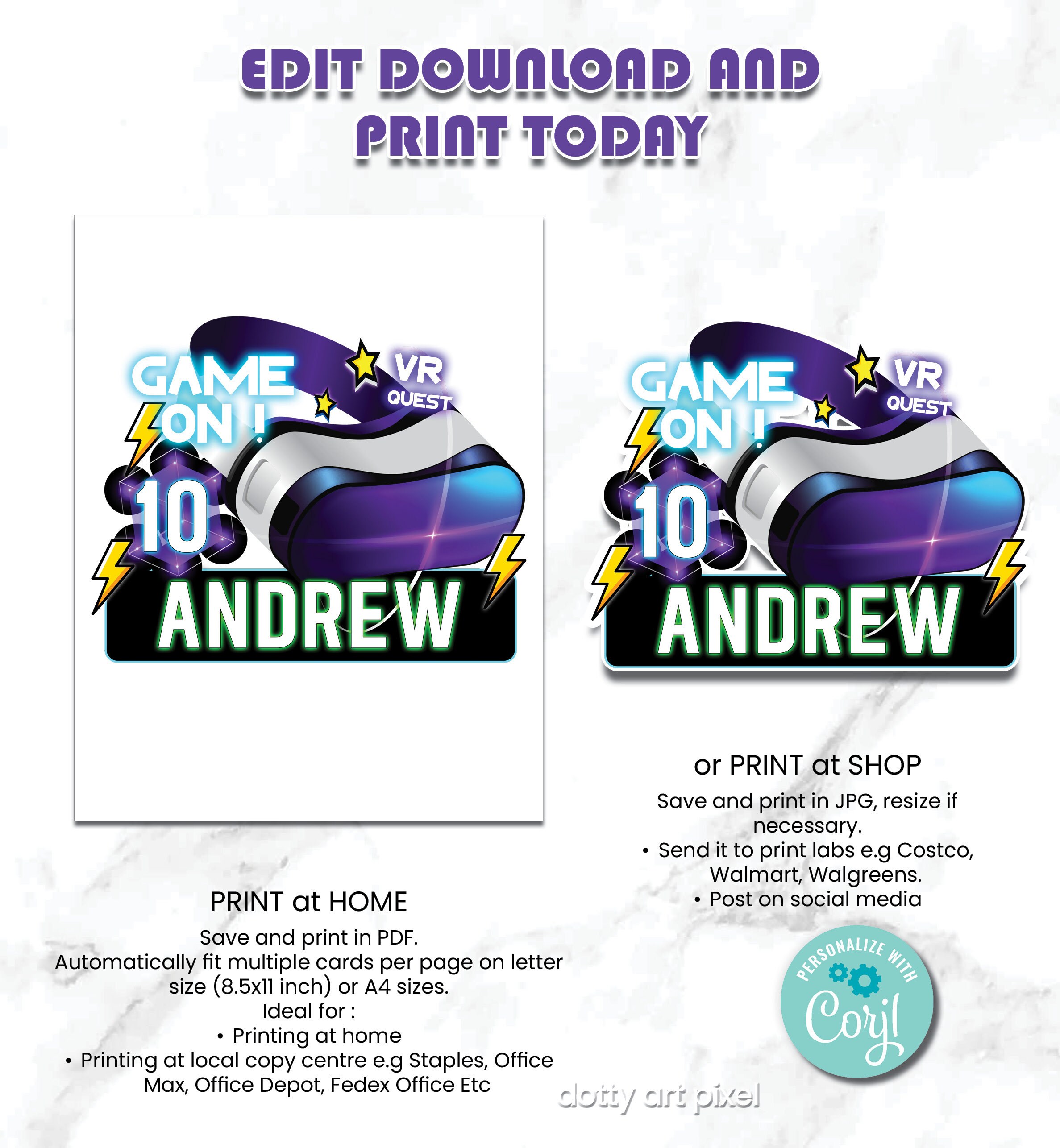 Printable Virtual Reality Cake Topper VR Cake Topper Game Etsy