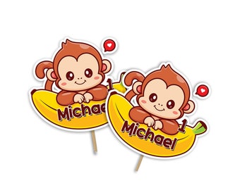 Cute Monkey Cake Topper Digital Download Printable DIY Jungle Birthday Decor MK01