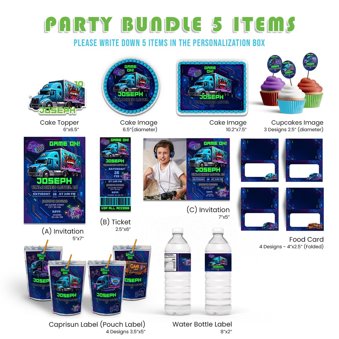 Printable Game Truck Party Bundle 5 Items Gaming Truck Party Pack ...