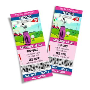 Golf Ticket Invitation for Girls | Mini Golf Invitation | Miniature Golf Birthday Invitations | Printable Editable Template Corjl GF01
