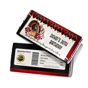 Etichetta di cioccolato poker stampabile / Modello involucro di cioccolato poker / Decorazioni di compleanno del casinò / Modello Corjl stampabile CP01
