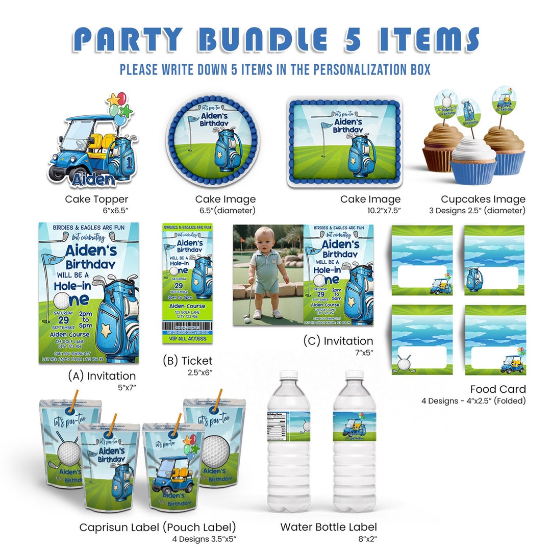 Printable Golf Party Bundle 5 Items Hole in One Birthday Party Pack ...
