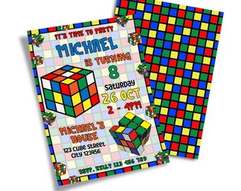 Printable Rubiks Invitation | Rubiks Cube Birthday Invitations | Rubik Party Decorations | Printable Editable Corjl Template RK01