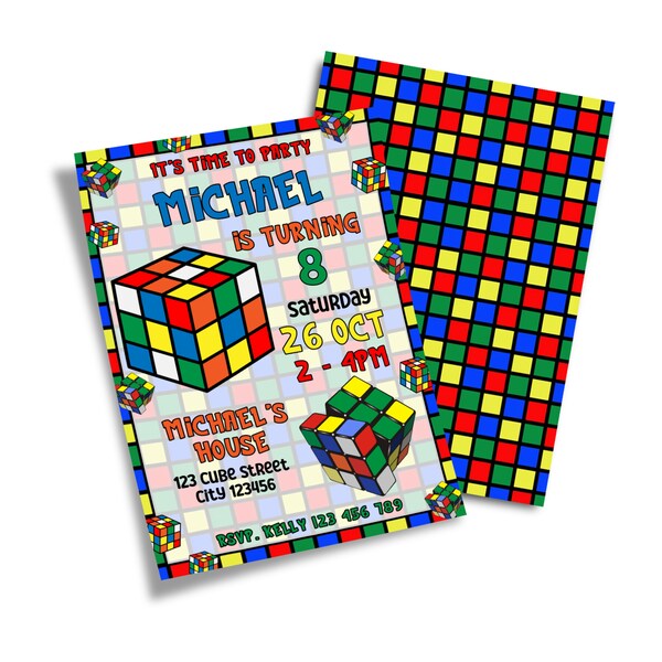 Printable Rubiks Invitation | Rubiks Cube Birthday Invitations | Rubik Party Decorations | Printable Editable Corjl Template RK01