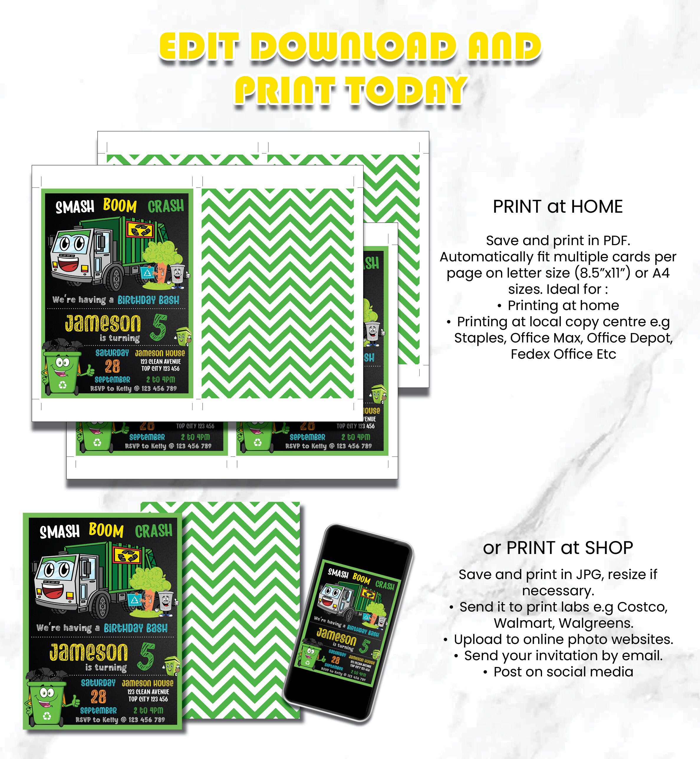 Printable Garbage Truck Birthday Invitation Dump Truck Party - Etsy