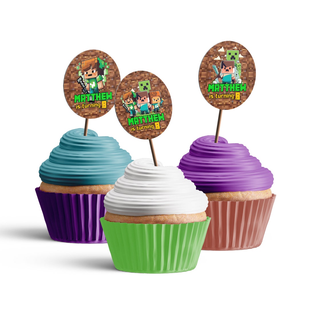 Printable Pixelated Cupcakes Topper Pixel Games Party Cupcakes Topper ...