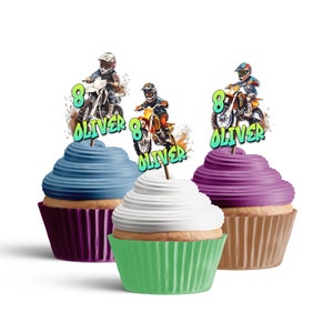 Imprimible Dirt Bike Cupcakes Topper / Bike Party Cupcakes Topper / Fiesta Temática de Motos / Decoraciones de Dirt Bike / Plantilla Corjl DB01