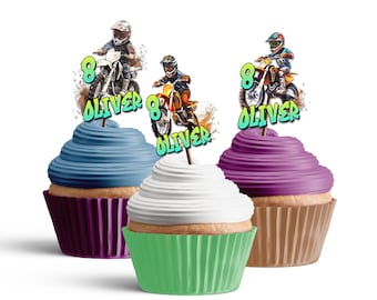Dirt Bike Cupcake Toppers | Motorbike Party Decor (Corjl Template) DB01