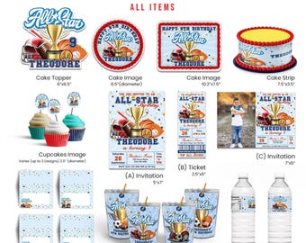 All Star Sports Party Bundle, Printable Decorations, Digital Download MVP01