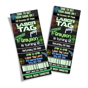 Printable Laser Tag Birthday Invitation | Laser Tag Birthday Party Decorations | Laser Tag Ticket Invitation | Printable Template Corjl LT01