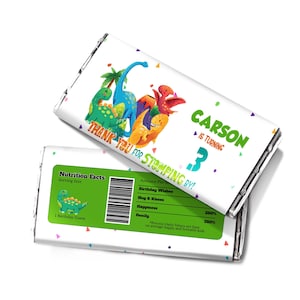 DIY Dinosaur Chocolate Label, Toddler Dinosaur Chocolate Wrapper, Trex Hershey Chocolate Bar, Party Favor Label, Digital Corjl Template DS05