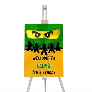 Letrero de bienvenida ninja DIY / Póster de cumpleaños con ladrillos ninja / Banner de cumpleaños con figuras ninja / Decoraciones de cumpleaños para niños / Plantilla Corjl NL01