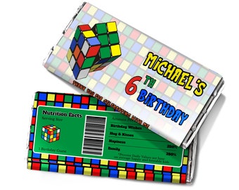 Printable Rubiks Chocolate Label | Rubik Chocolate Wrapper Template | Rubiks Cube Birthday Decorations | Printable Corjl Template RK01