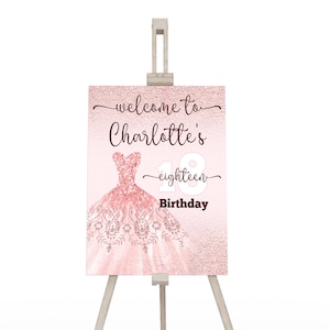 DIY Rose Gold Welcome Sign, Glitter Rose Gold Birthday Sign Poster, Surprise Sweet Birthday Banner Decorations, Digital Template RG01