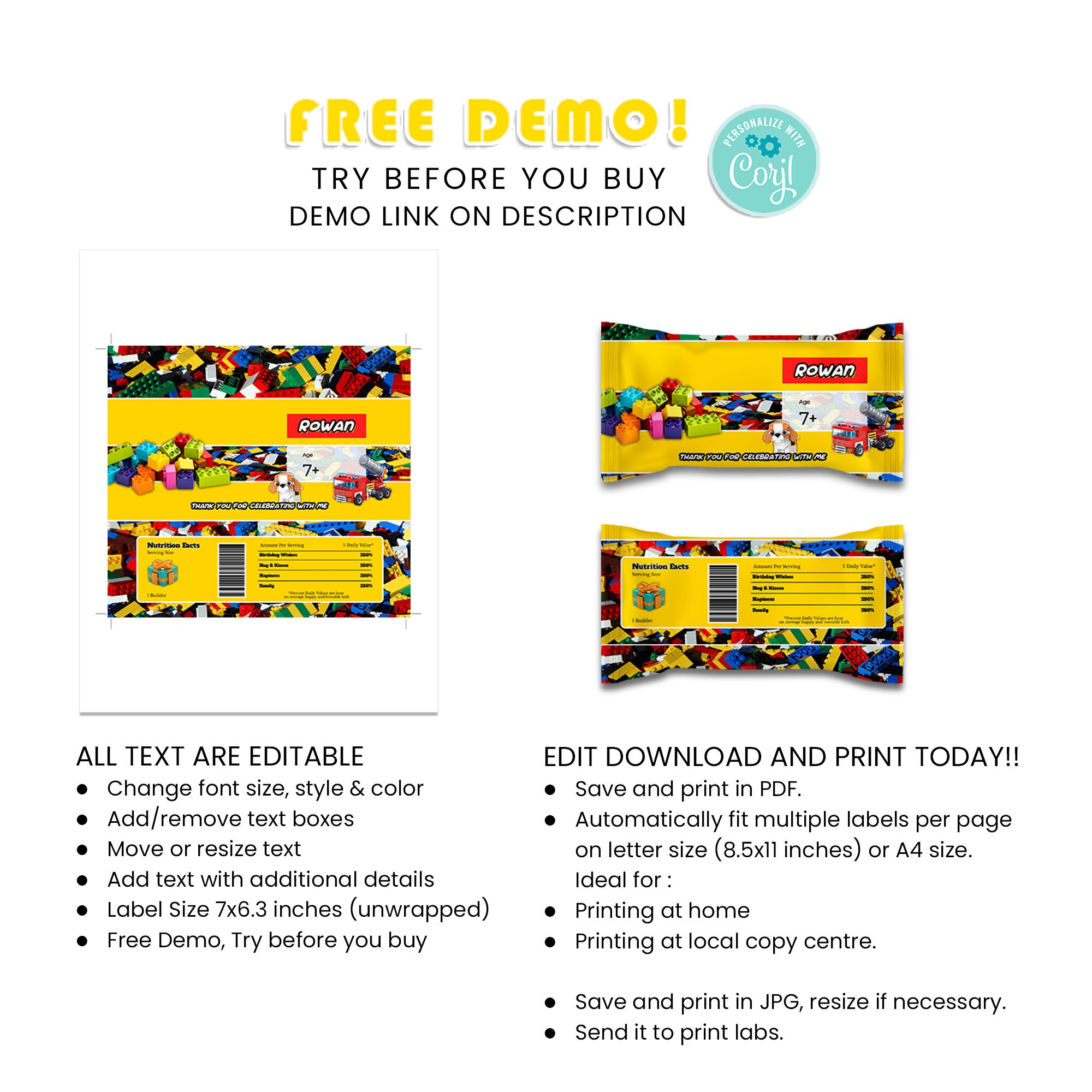 Building Block Skittles Label | Brick Birthday Party (printable Corjl ...