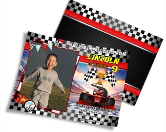 Inbjudan till foto med röd racerbil, F1, digital nedladdning, Formel 1-bildkort, F01