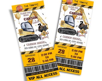 Construction Invitation Ticket Digital Download Printable Work Zone Pass CT01