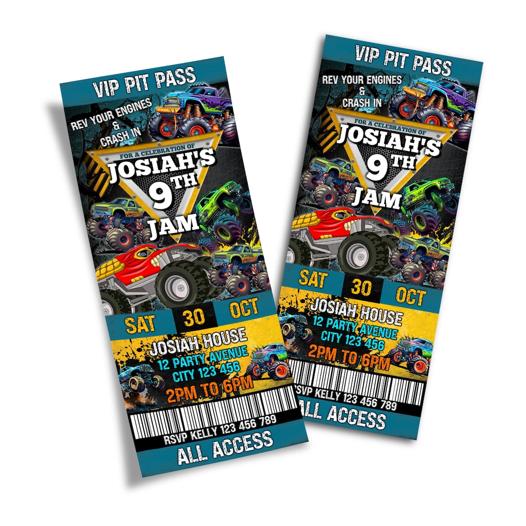 Printable Monster Jam Ticket Invitation Monster Truck Birthday