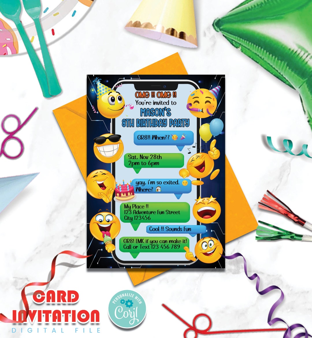 Emoji Birthday Invitation Emoji Invitation Invitation Emoji Emoji Tie ...