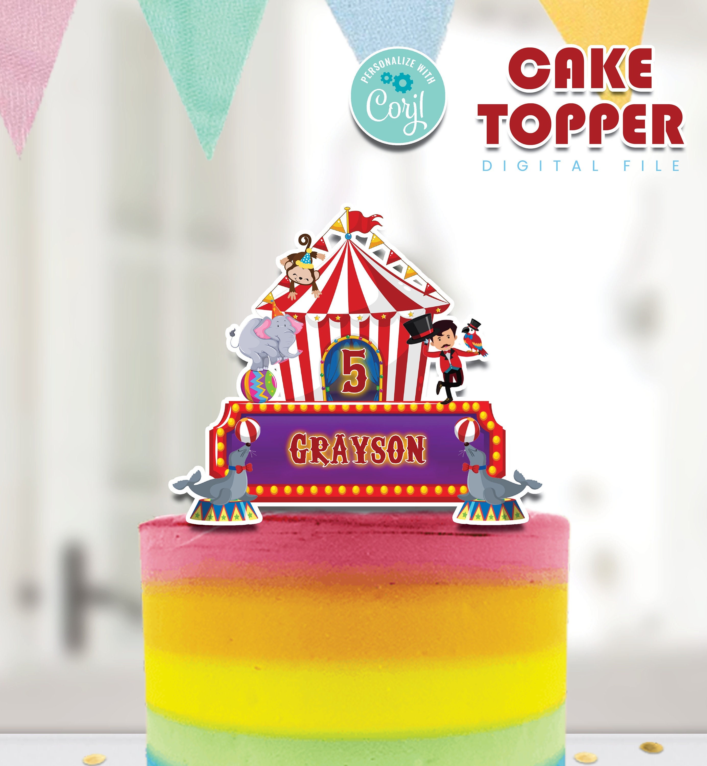 Circus Cake Toppers, Birthday Circus, Baking Supplies, Party Supplies