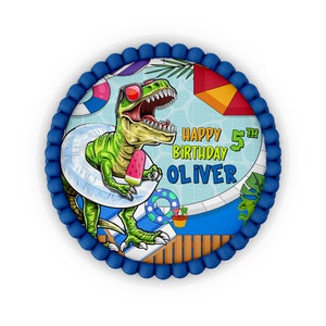 Personalized Dinosaur Cake Image Topper | Trex Cake Decoration | Dino Themed Birthday Decorations | Corjl Template DS01