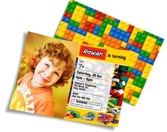 Printable Bricks Birthday Invitation with Photo | Corjl Template BL01