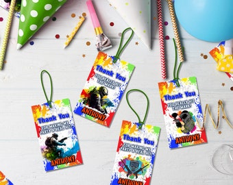 Etiquetas de regalo para fiesta de paintball / Plantilla de agradecimiento editable (digital) PB01