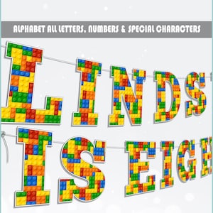 Alfabeto de ladrillos PNG / Banner de cumpleaños con bloques de construcción / Guirnalda de letras de ladrillos / Decoraciones de cumpleaños con ladrillos / Descarga instantánea BL01