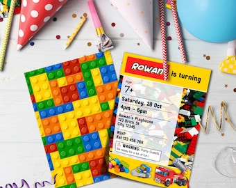 Building Blocks Birthday Invitation | Personalized Brick Party (Printable Editable Corjl Template) BL01